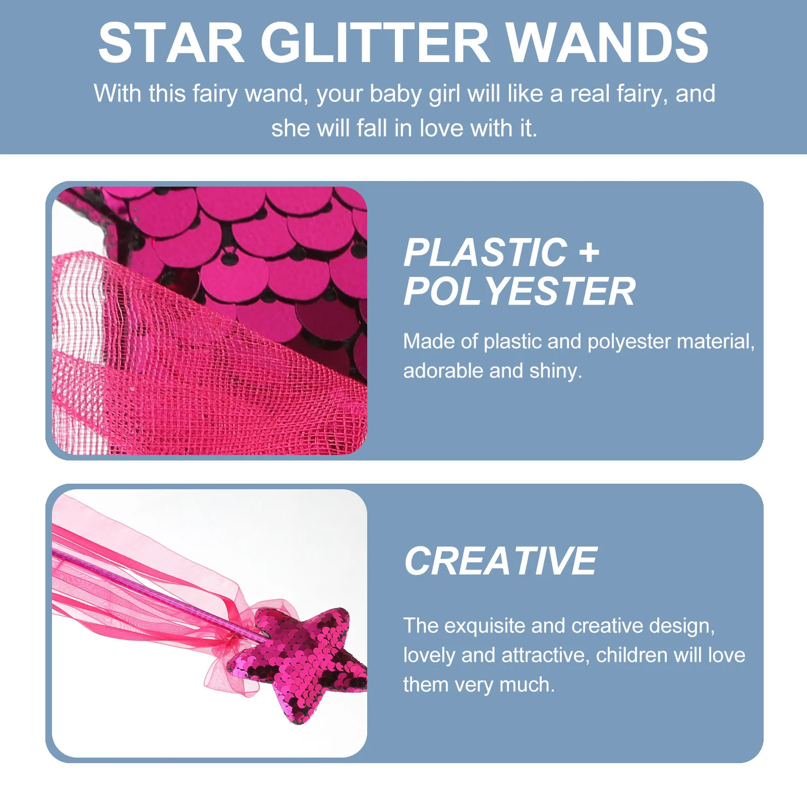 

Baby Girls Glitter Star Fairy Wand Ribbon Sequin Star Shaped Angel Stick Costume Props Fairy Wand with Ribbons