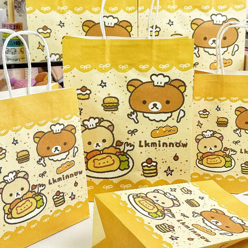 

2 шт. Подарочная сумка шеф-повара Rilakkuma с героями мультфильмов, большая емкость, портативная сумка из крафт-бумаги для дня рождения, украшение для подарочной упаковки для пары