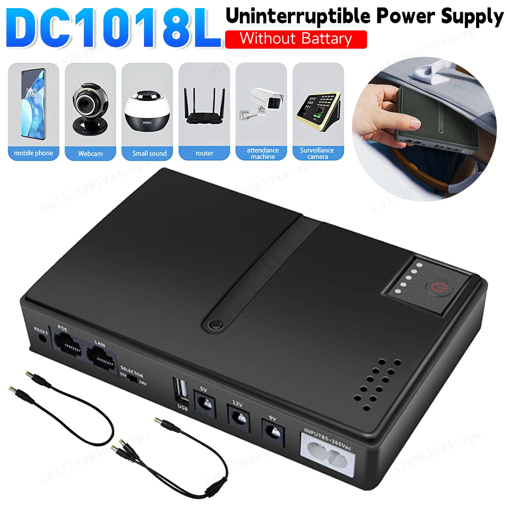 DC1018L Mini Portable UPS Backup Power Adapters 5V 9V 12V Uninterruptible Power Supply Battery Backup for WiFi Router Camera