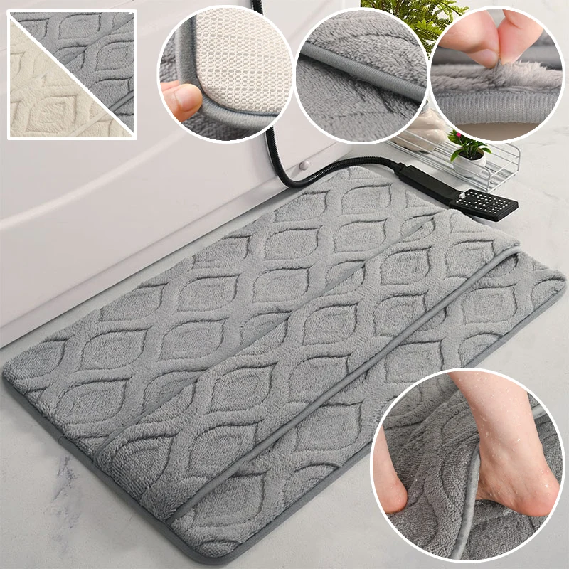 

Plush Jacquard Shower Mat Quick Dry Anti Slip Thickened Floor Rug High Absorbency for Bathroom Toilet Home Hotel Door Decor
