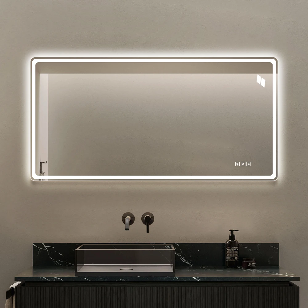 LED-Badezimmerspiegel 60×120 cm, rahmenloser beleuchteter Spiegel, vor- und rückseitig beleuchteter Wandspiegel mit dimmbarer Touch-Steuerung, 3 Farbtemperaturen (3000K-6000K), beschlagfrei, HD