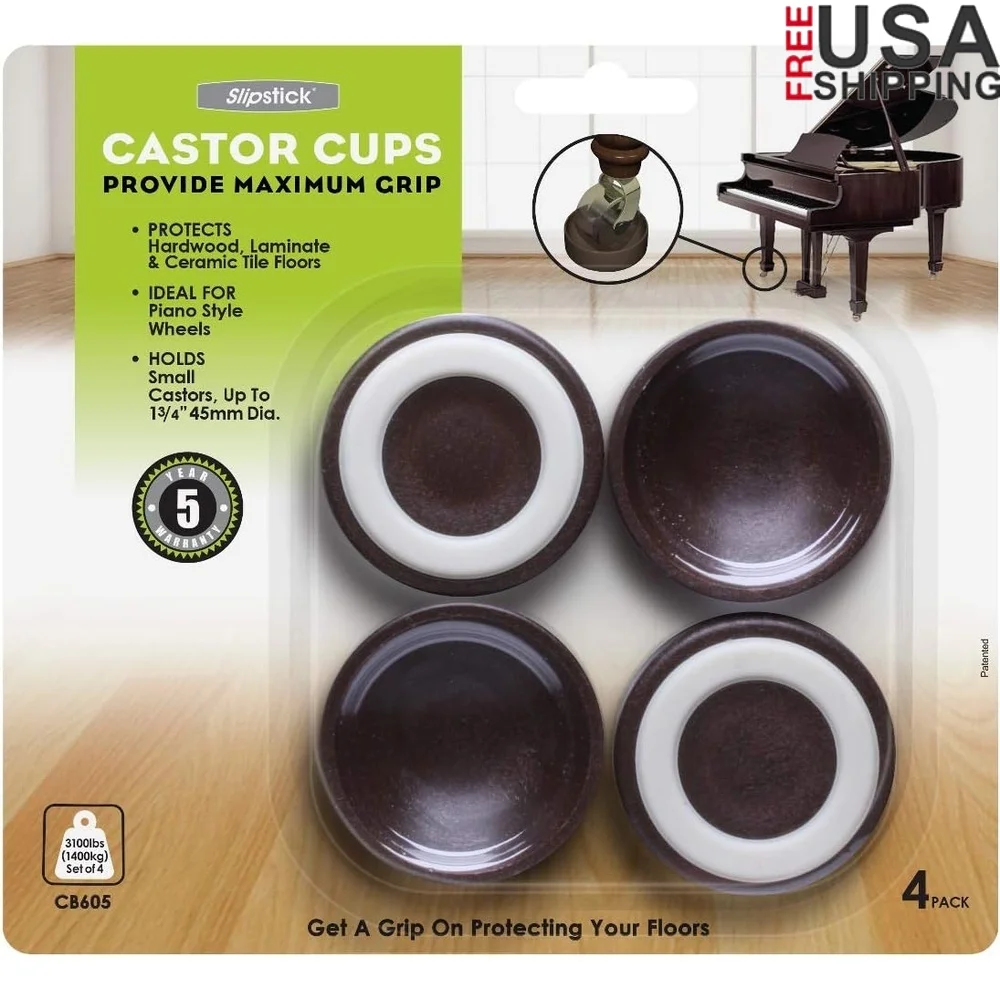 

2 Inch Non Slip Rubber Caster Cups Set of 4 Furniture Protectors Floor Coasters Small Wheels Up to 1 3/4 Inch