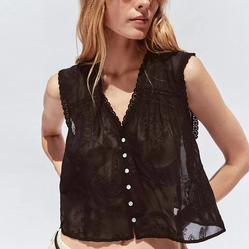 

Vertical Ruffle Decorative Embroidery Women's Sle irt Z Brand Polyester Fiber 00% Summer New Arrival 2025