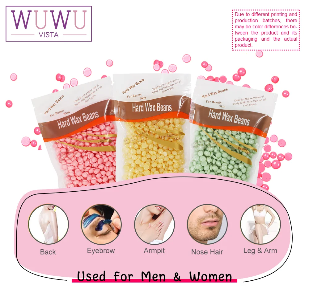 WUWUVISTA 100g/3.52oz*3 Hot Wax Hair Removal Wax Beads Wax Heater Painless for all Hairs Removal Beans For sensitive skin unisex