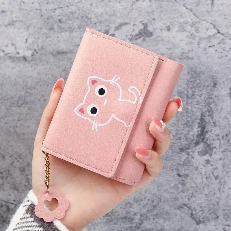 

New Women Fashion Wallet Cute Cartoon Cat Girl Credit Card Coin Holder Money Short Purses PU Leather Large Capacity Ladies Purse