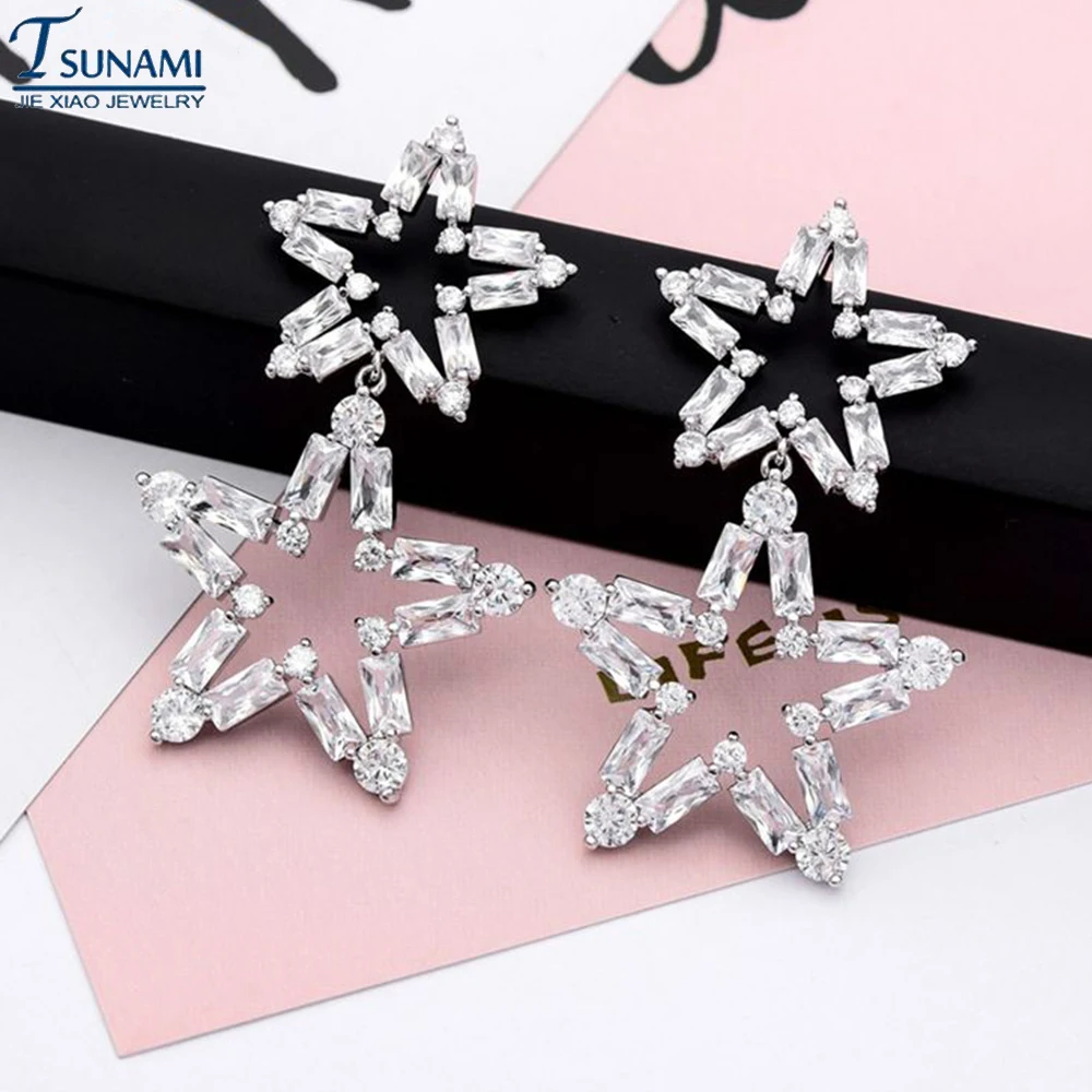 

Pentagram Zircon Earrings For Women Personality Fashion Trend Exaggeration Creative Unique Design Party Women's Wedding Jewelry