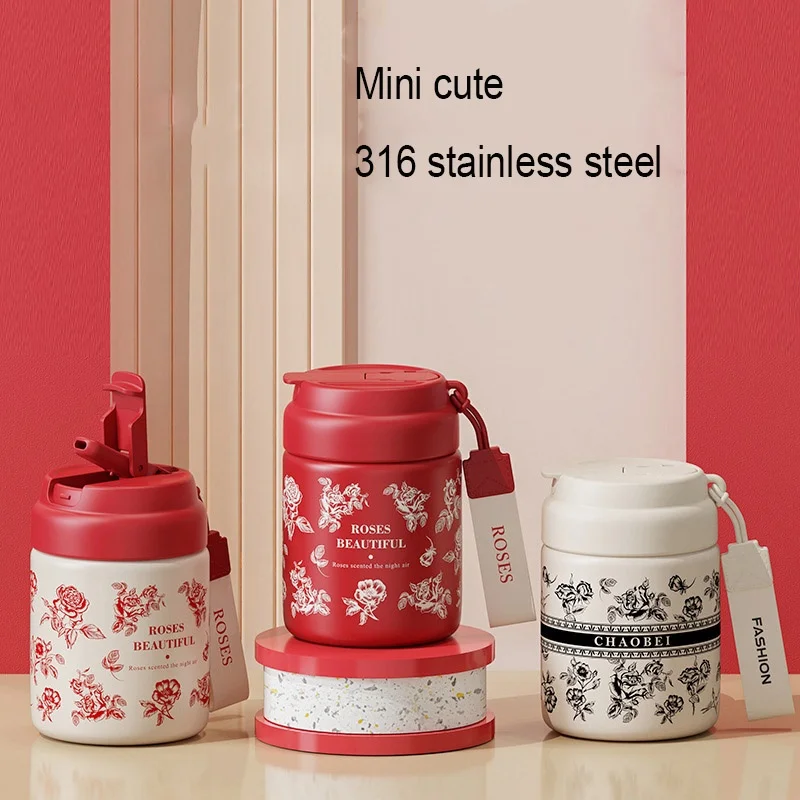 Leichter, luxuriöser Taschenbecher aus Edelstahl, Mini-Thermosbecher mit Hebeseil, tragbar, hochwertiger Vakuum-Thermosbecher für Studenten