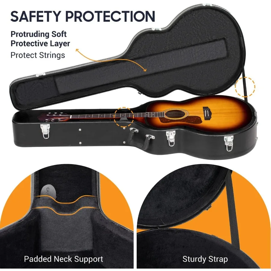 حافظات الجيتار هيكل صلب للقيثارات الصوتية 42 بوصة حافظة صلبة للجيتار الصوتي مع مفتاح مضاد للصدمات جيتار سفر مقاوم للماء