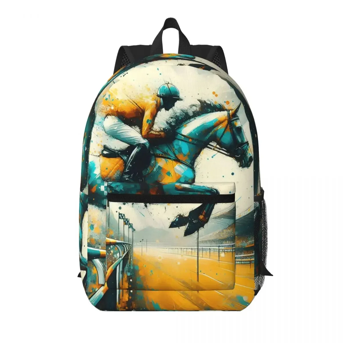 Vibrant Equestrian Horse Racing Student Backpack School Bag Hiking Travel Daypack for Men Women Bookbag Shoulder Bags