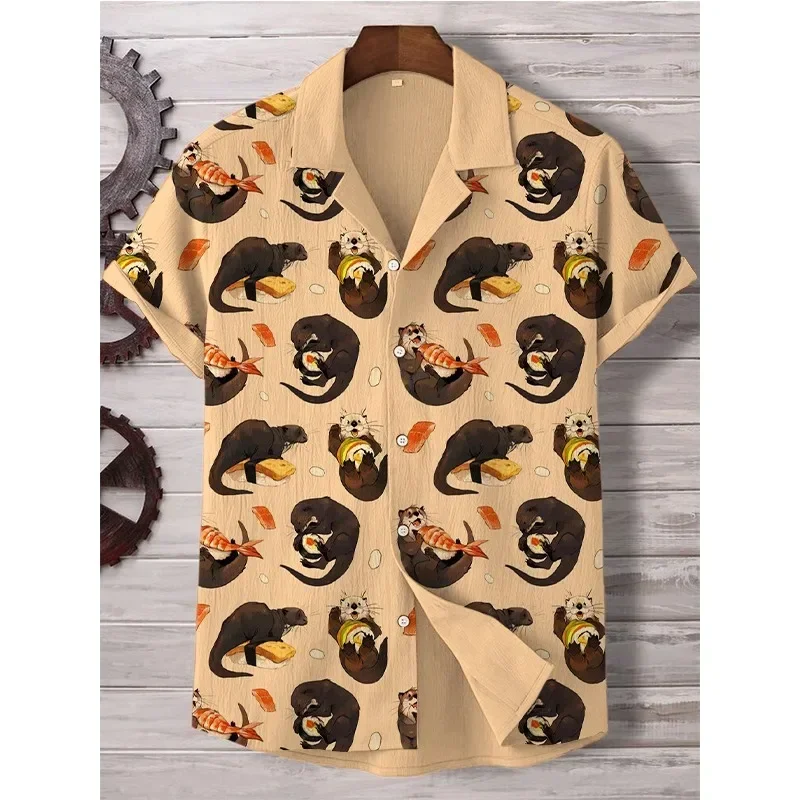 Dragão Estrela do Mar Vintage masculino camisa casual com estampa artística, com botão Hipster camisas, streetwear Hip Hop, camisa havaiana de praia, verão