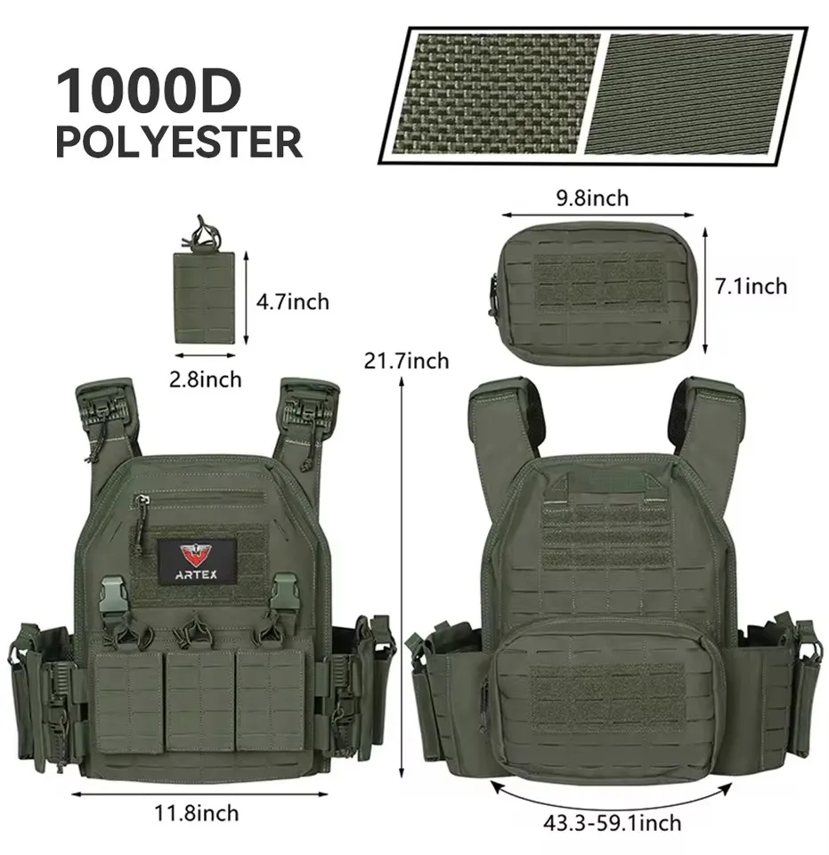 Colete tático suporte de placa de paintball 1000d tecido liberação rápida placa transportadora placa de corte a laser com bolsa tripla para revista