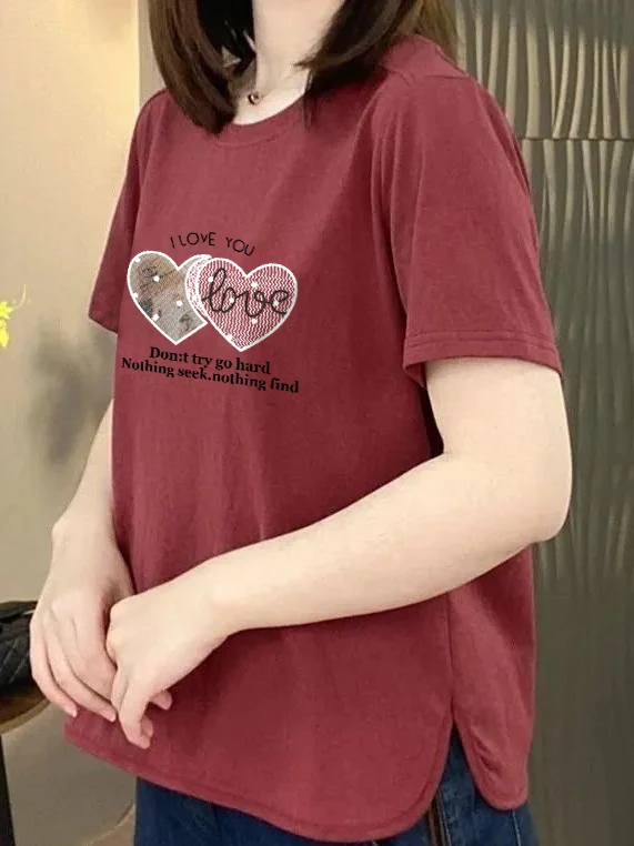 

Повседневная свободная футболка с коротким рукавом, женская, с круглым вырезом, с принтом в виде сердца, модный топ для похудения, бренд Newciiteer, лето 2026, полиэстер