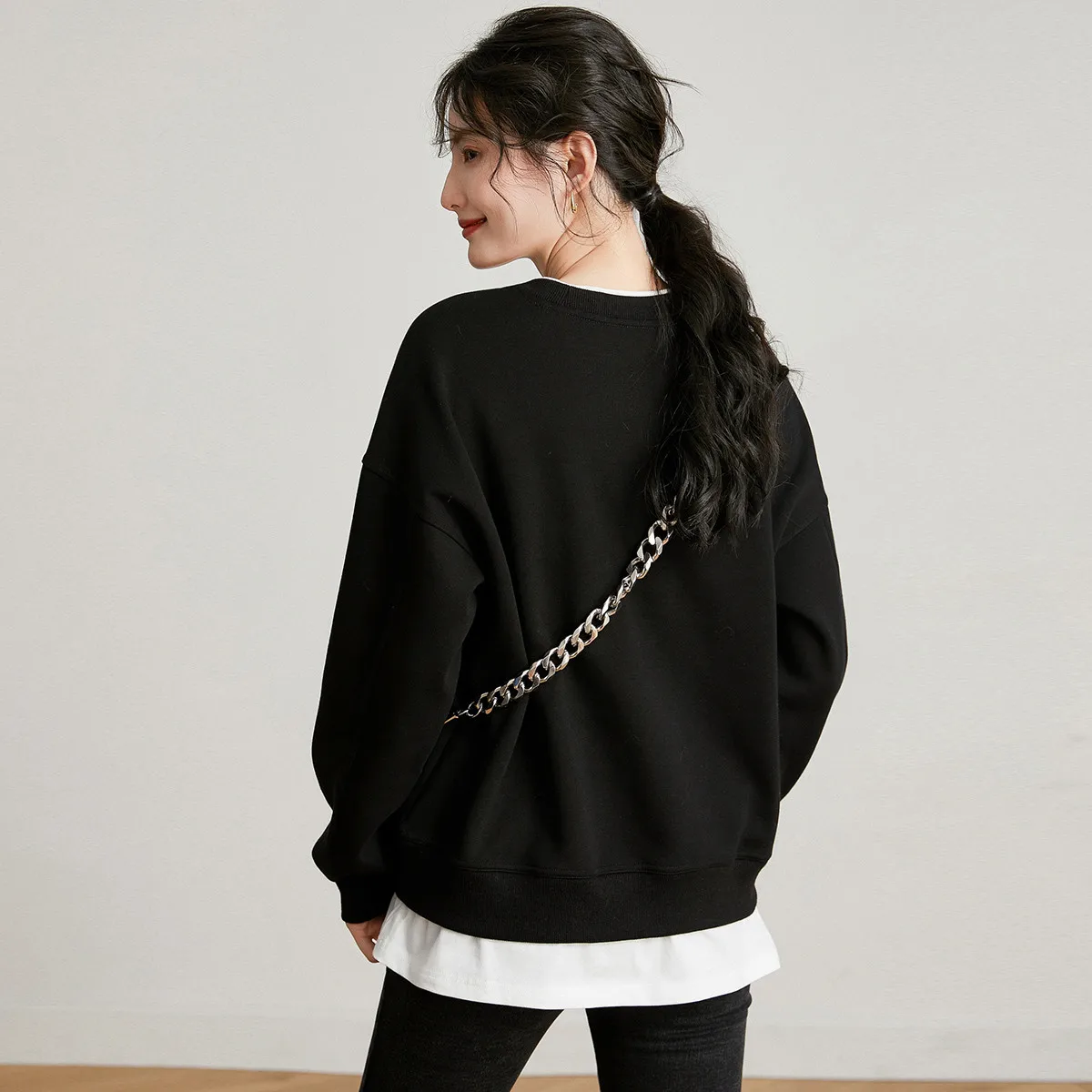 LOUIS YAO 2024 Autumn/winter Three-dimensional Printed Thick Velvet Casual Versatile Fake Two-piece Long Sleeved Sweatshirt