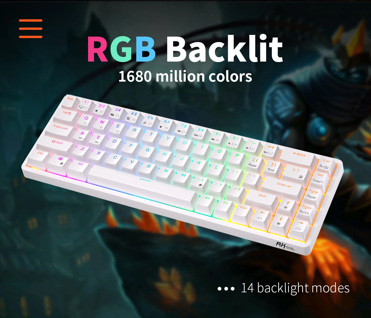 RK ROYAL KLUDGE RK G68 2.4Ghz Wireless/Bluetooth/Wired 65% Mechanical Keyboard Hot Swappable Gaming Keyboard for Win/Mac