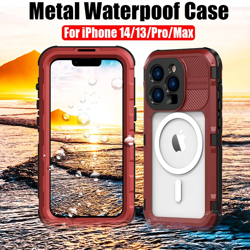 Aluminum Metal Silicone IP68 WaterProof Case For iPhone 14 13 Pro Max Swim Diving Undersea Climbing Military Grade DropProof