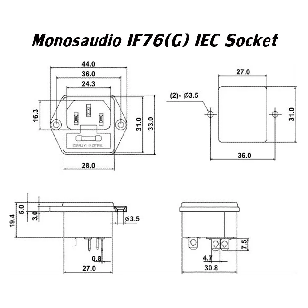 Monosaudio IF76G Sicherungs-IEC-Steckdose/Stecker, Reines Kupfer, Vergoldete Stromsteckdose, IEC-Eingang mit Sicherungshalter – Detail 5