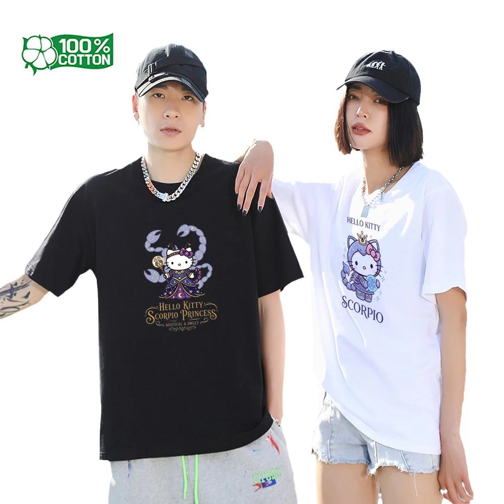 

Scorpio Hello Kitty Horoscope Art T-Shirt Sanrio Cotton Soft Round Neck Tee Unisex Mysterious Design Top For Him Her Gift Idea