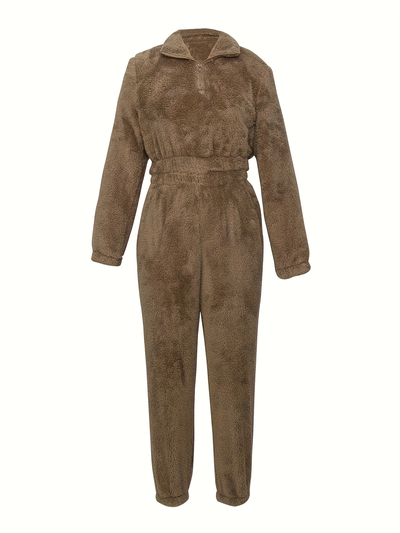 2025 nova cor sólida feminina outono/inverno moda casual conjunto esportivo de pelúcia, confortável de usar, tecido macio