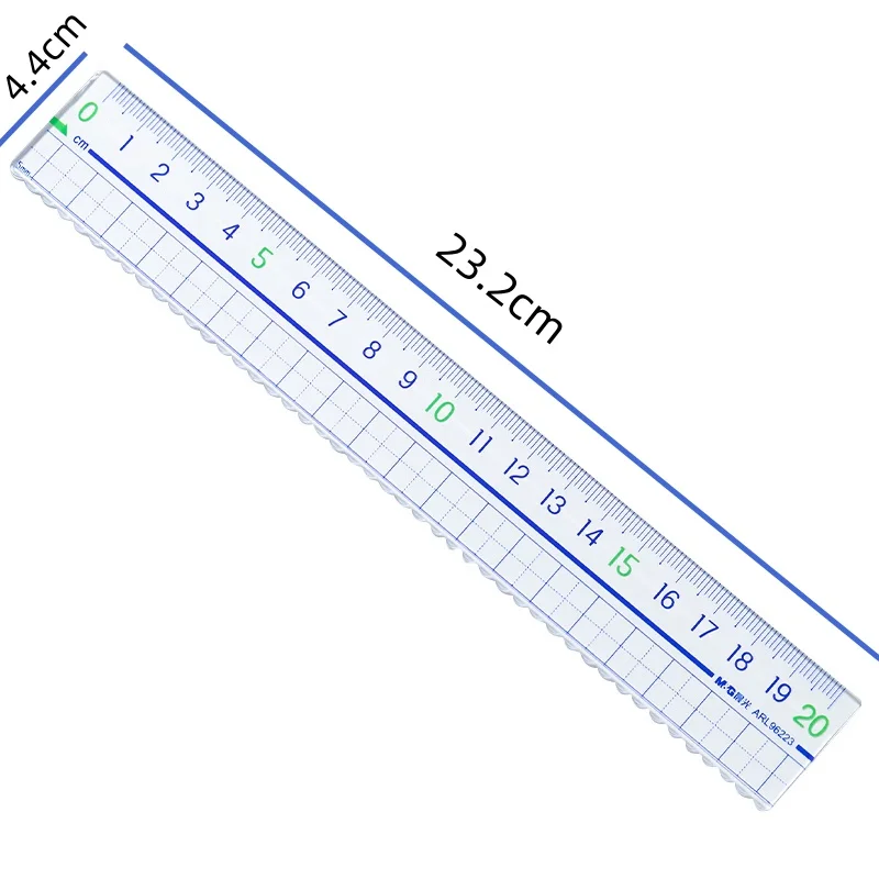 M&G 20cm Ruler Wavy Edge Straight Ruler Thickened Grid & Visible Large Number for Measurement Drawing Study Office 1 Piece