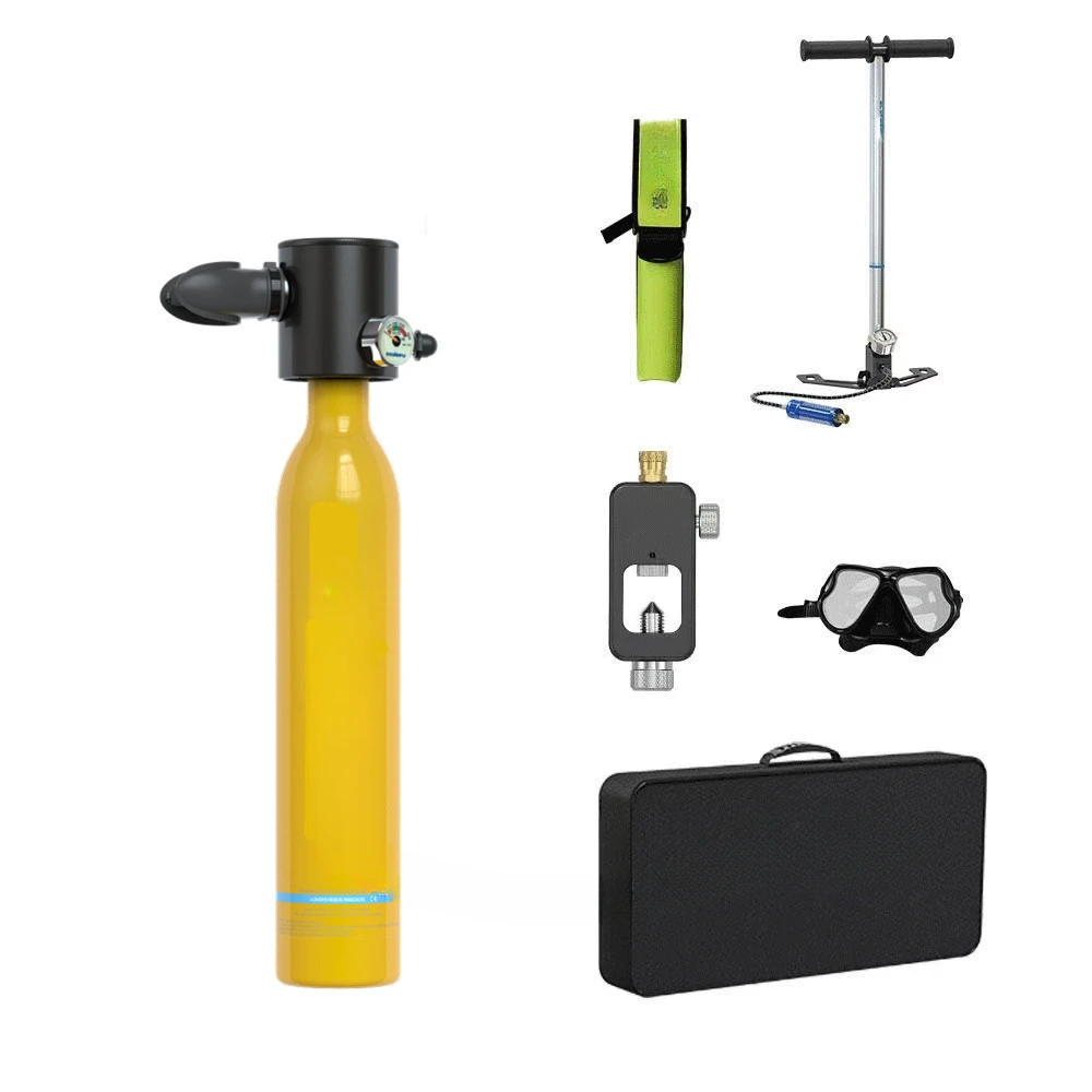 

Adult diving equipment set with scuba oxygen cylinder, portable underwater respirator, oxygen cylinder