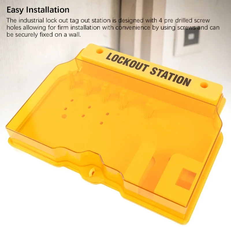 Lockout Tagout Station PC Wall Mount Lock Out Tag Out Kit Board With Wall Plugs Screws For Industry Yellow