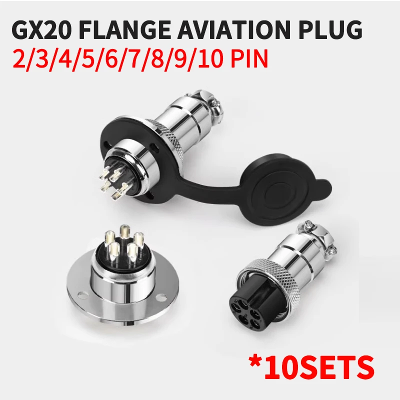 

10Sets GX20 High Quality Electrical Connector with flange 2/3/4/5/6/7/8/9/10/12/14 Pins Core Aviation Electrical Plug Sockets