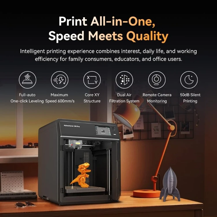 Adventurer 5M Pro 3D Printer, One-Click Auto-Printing Max 600mm/s High-Speed with 0.4/0.6mm Nozzle Bundle