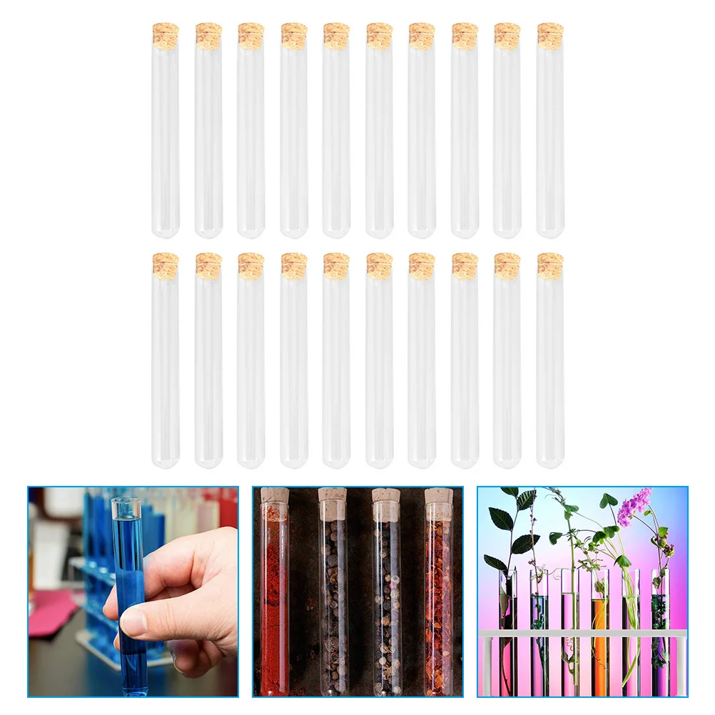 

20Pcs Round Bottom Glass Test Tubes Cork Stoppers Clear Scientific Experiment Home Use Test Tubes with Cork Stoppers