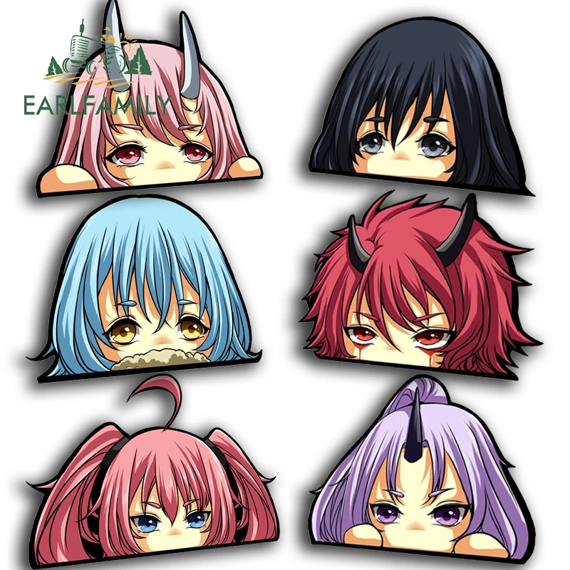 EARLFAMILY Slime Rimuru Tempest Luminous Valentine Chibi Car Stickers Anime Peeker Vinyl Car Accessories Decal Waterproof Decor