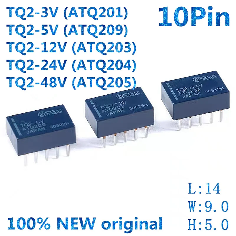 TQ2-5V TQ2-12V TQ2-24V 3V 48V Signal Relay 1A 10PIN ATQ209 201 203 204 205, 100% New