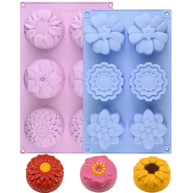 2 Pack Silicone Soap Molds 6 Cavities Different Flower Shapes Ice Cream Tray Fondant Silicone Mold Perfect Making for Soap