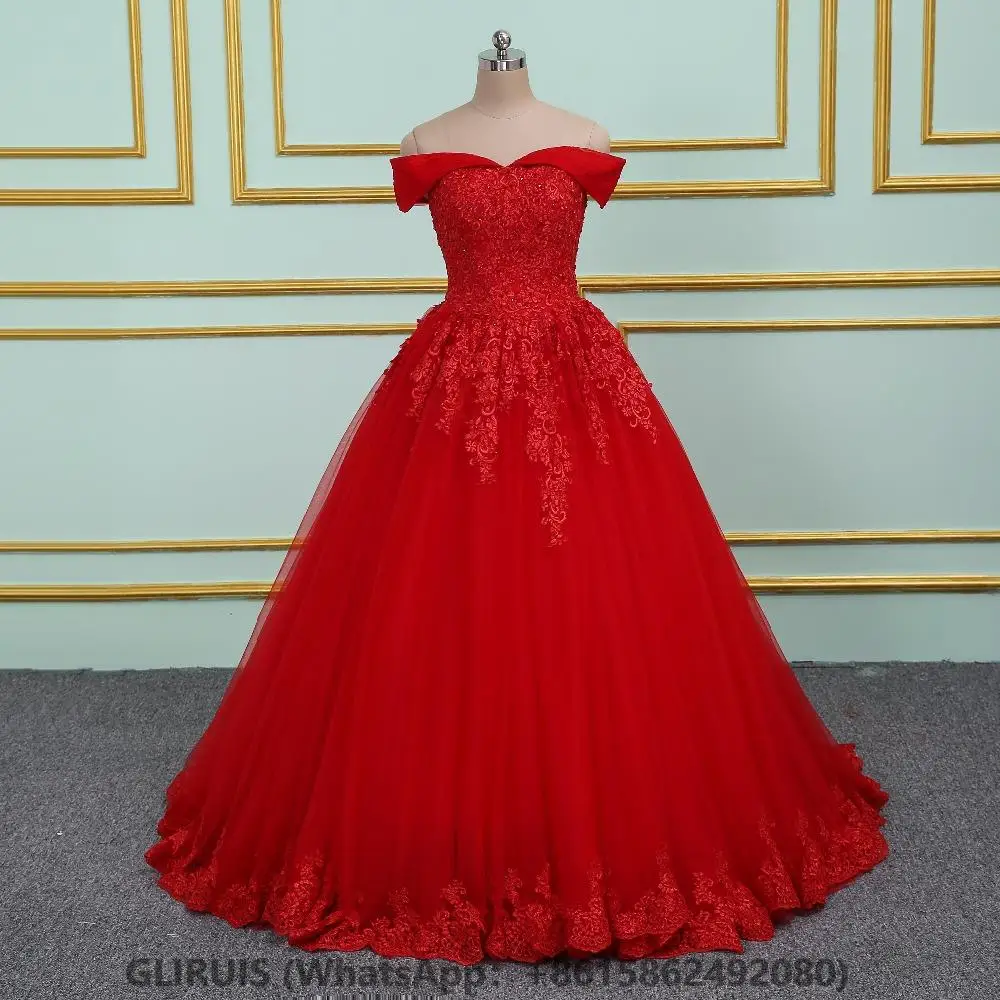 Vinca-vestidos de Boda de Princesa con apliques de encaje soleado, vestido de novia rojo con hombros descubiertos, nuevo modelo, 2022