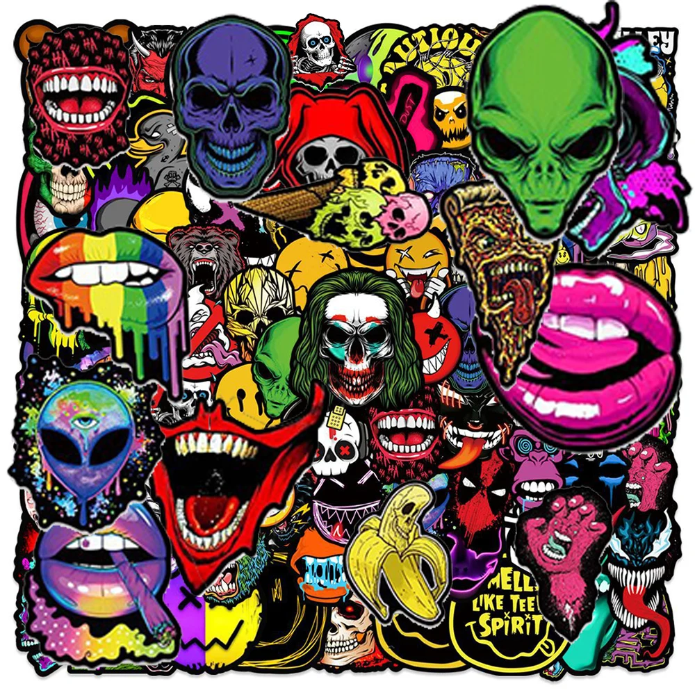 10/30/50/100PCS Cool Horror Gothic Skull Meme Stickers DIY Laptop Motorcycle Skateboard Car Luggage Waterproof Sticker Kids Toys