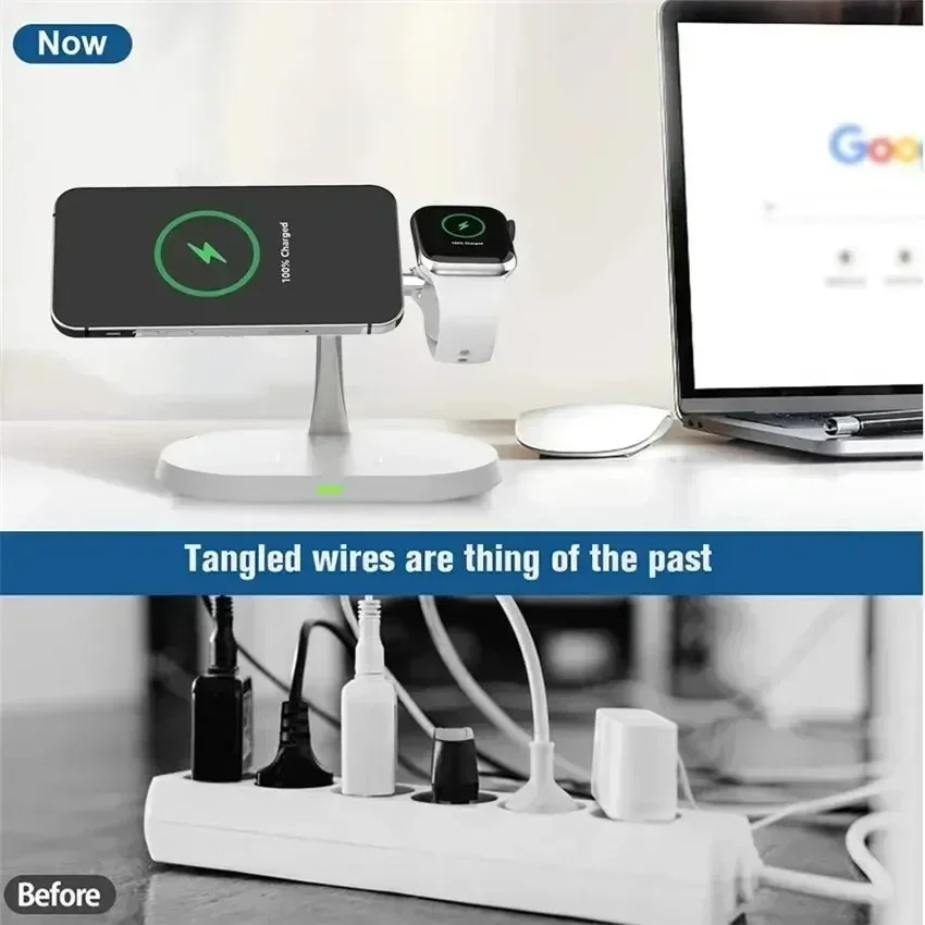 3 In 1 Magnetic Wireless Charger Stand For Magsafe iPhone 16 15 14 13 12 Pro Max Apple Watch 1-9 AirPods Fast Charging Station image 6