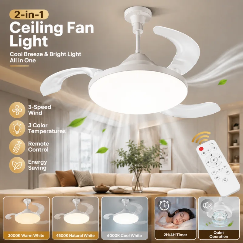 Smart Home Ventilation System - Slimme plafondventilator met verlichting, LED-plafondventilatorlamp met
