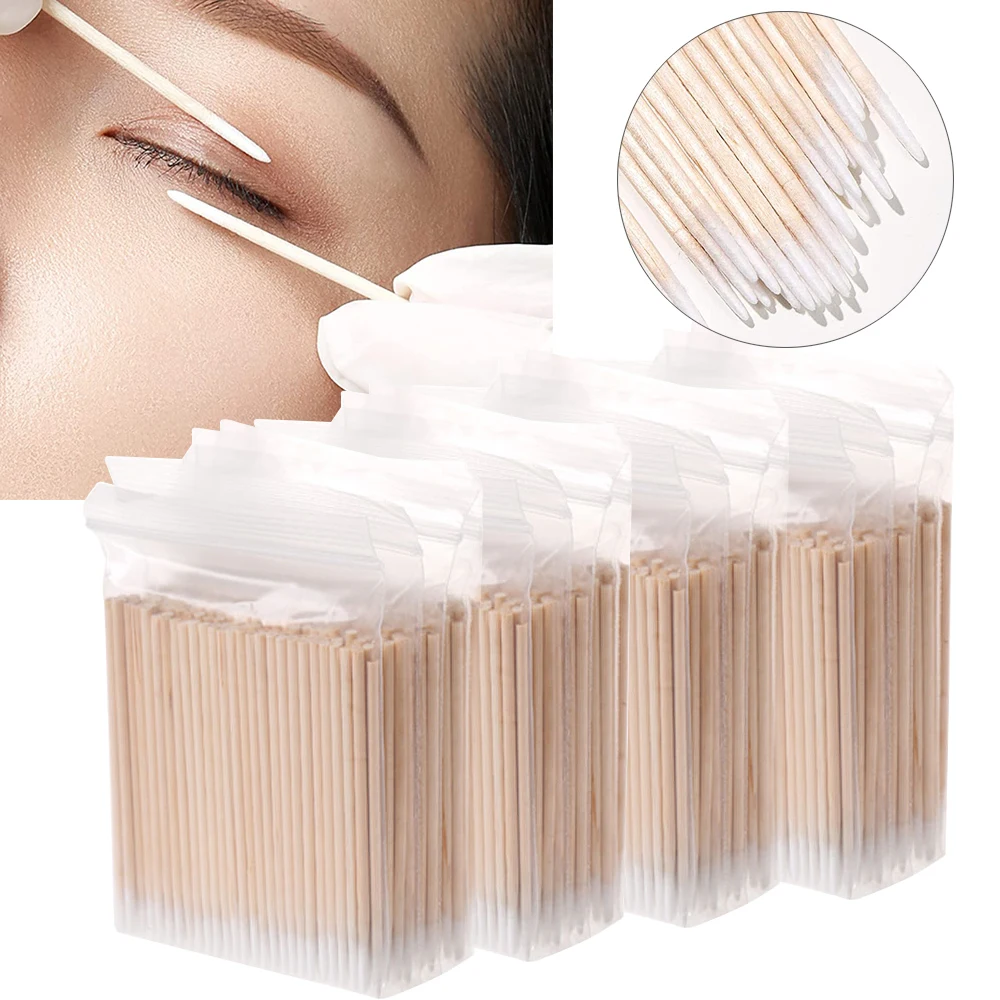 500/1000 stücke Nägel Holz Baumwolle Tupfer Reinigung Microbrush Wimpern Sticks Knospen Spitze Ohr Zahnstocher Make-Up Augenbraue Sticks Kleber Entfernen