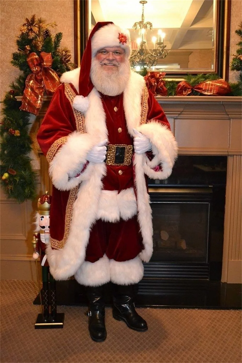 Deluxe Kerstman Kostuum Professioneel Kerstman Kostuum Kerstman Kostuums Volwassen Jas Vest Broek Hoed Outfit voor Mannen