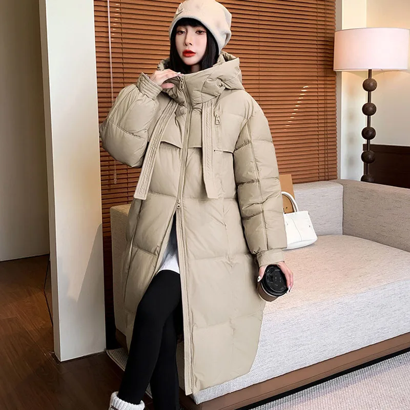 Fashion Long Hooded Down Cotton Jacket Winter Women's Double Zipper Tassel Warm Coats Korean Thickened Loose Snowsuit