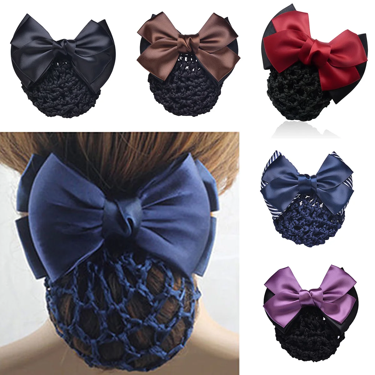 

2023 New Fashion Satin Bow Barrette Floral Girl Lace Lady Hair Clip Cover Net Bowknot Bun Snood Women Hairgrip Headband Hairnets