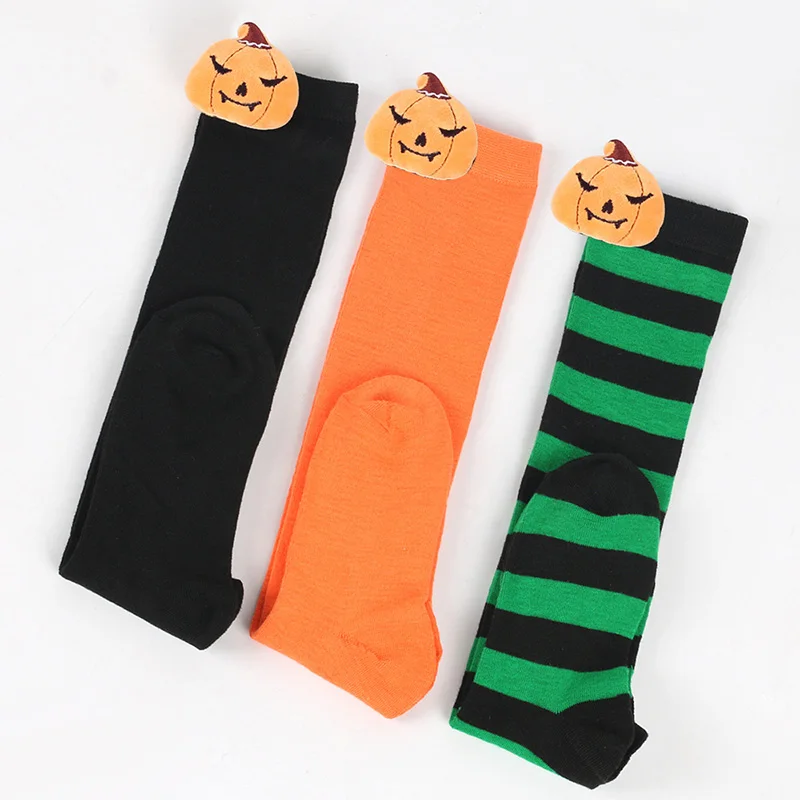 Kids Halloween Knee High Socks Soft Stripes Long Tube Socks Children Horror Pumpkin Demon Cosplay Stockings Party Costumes