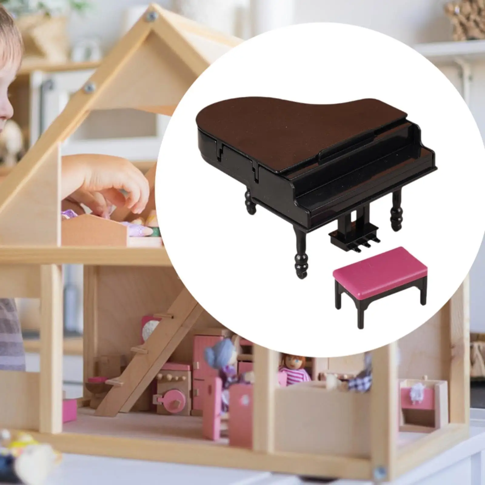 Dollhouse Miniature Piano Acessório, Decoração, Presentes de Aniversário Infantil, 1:12