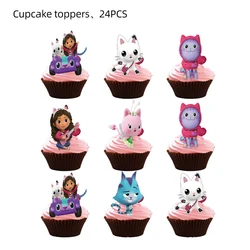 24Pcs/Pack Lovely New Gabby Dollhouse Cats Theme Cake Toppers Baby Shower Supplies Birthday Party Kids Favors Cupcake Decor