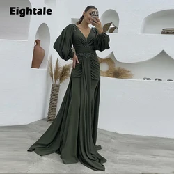 Eightale Elegant Evening Dresses for Wedding Party Long Sleeves Beaded V-Neck Arabic Chiffon Formal Mermaid Celebrity Prom Gowns