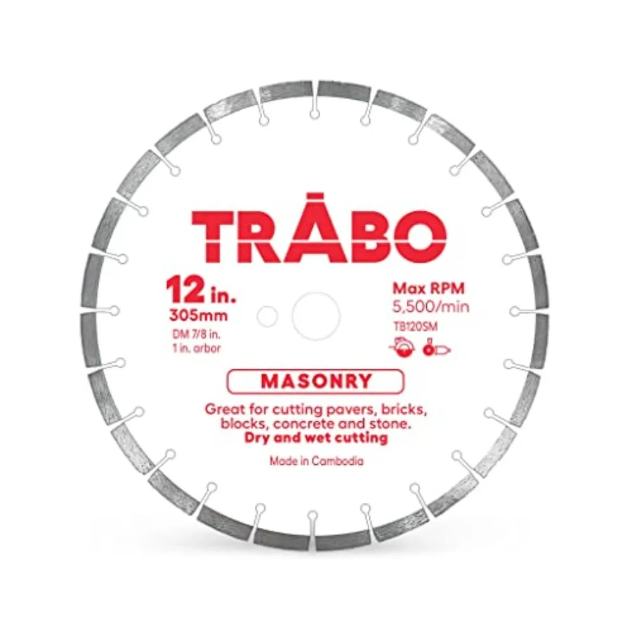 

Masonry Segmented Rim Diamond Bond Blade for Cutting Cement Pavers Concrete with Rebar Natural Stone and More with Inch Arbor