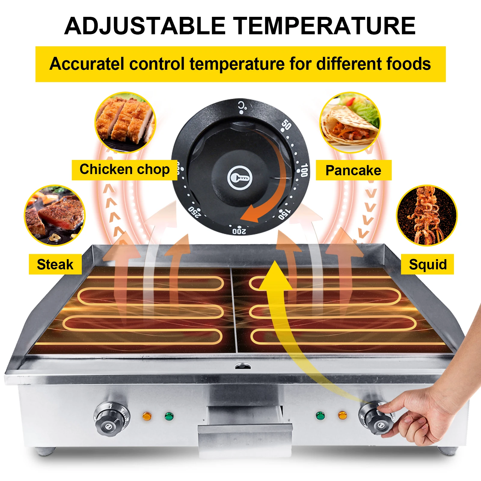 Nuevo Producto, plancha eléctrica comercial, Control termostático ajustable, parrilla superior plana, placa caliente, parrilla superior para encimera