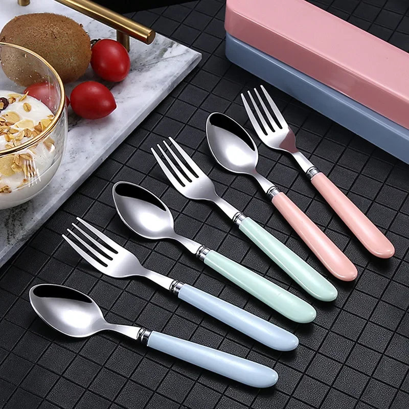 2/3Pcs Spoon Fork Chopstick Cutlery Portable Dinnerware Kit Lunch Tableware With Box Set 401 Stainless Steel Kitchen Accessories