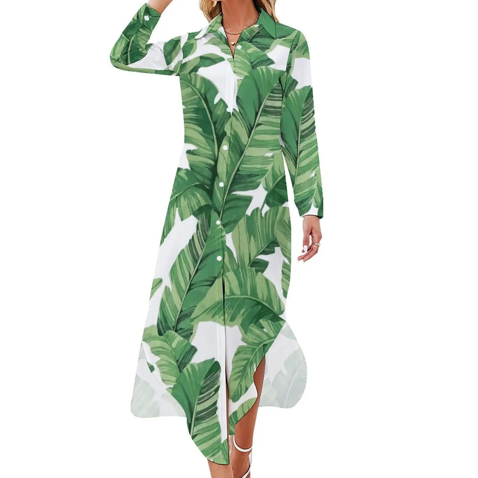 

Tropical banana leaves Long Sleeved Shirt Dress luxury dresses dresses for woman 2024