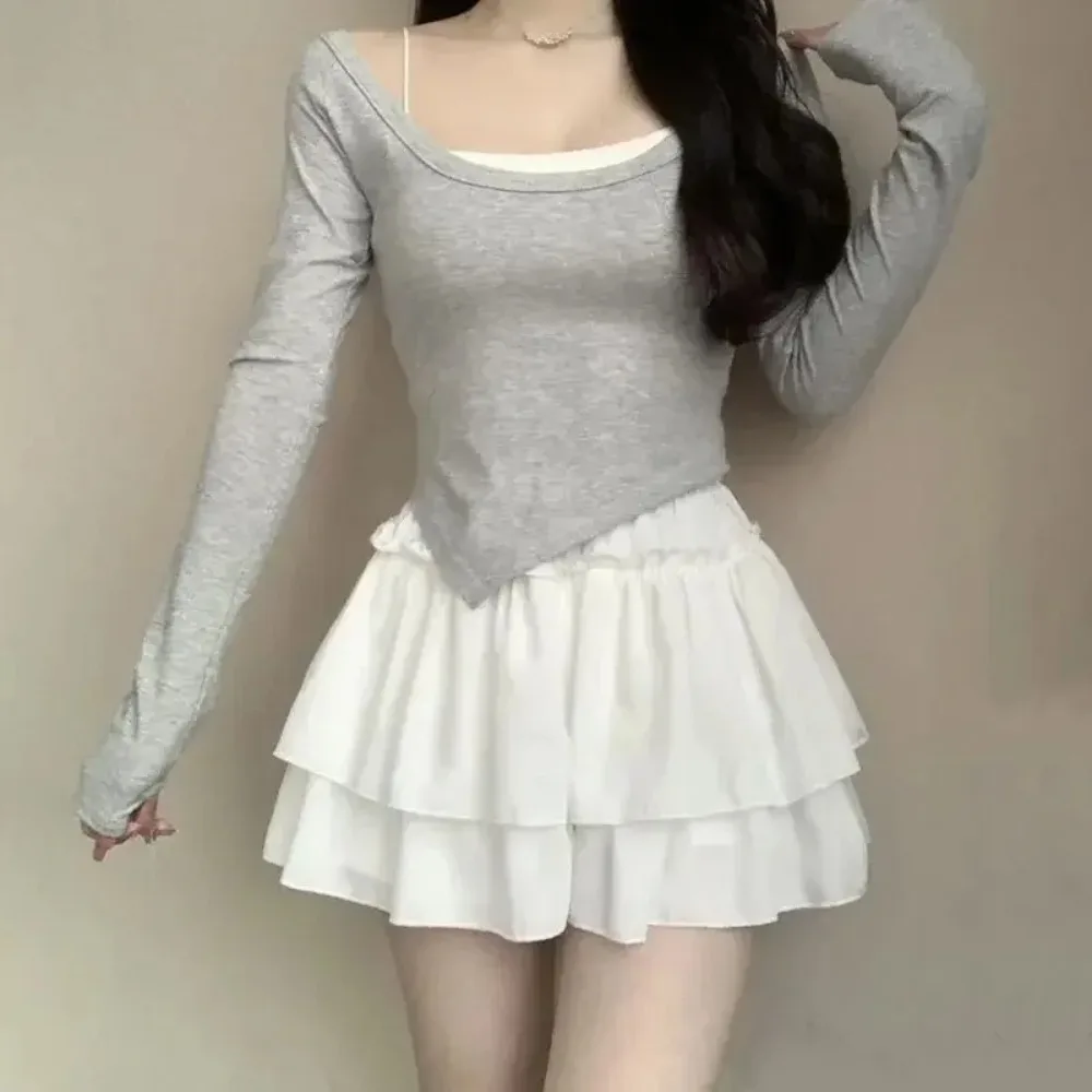 

Summer Kawaii White Ruflles Skirt Women Fashion Slim Fit Chiffon Mini Skirts Giris Y2k All Match Elastic High Waist Black Faldas