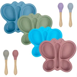 2Pcs/Set Silicone Baby Feeding Plate Sucker Bowl Learning Dishes Suction Plate Spoon Non-Slip Kid Training Dinnerware Set