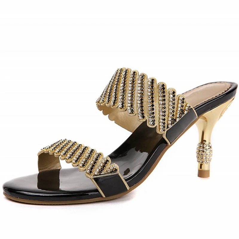 

Big Size Women High Heels Party Dress Sandals Ladies Summer Slippers Fashion Rhinestone Shoes New Crystal Slides Big Size D0060